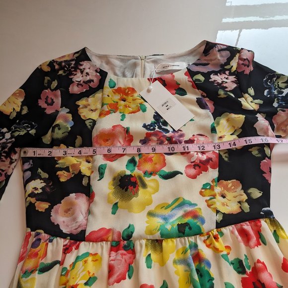 Asos Style London Patchwork Colorblock Floral Long Sleeve Dress - New, NWT - Picture 9 of 16